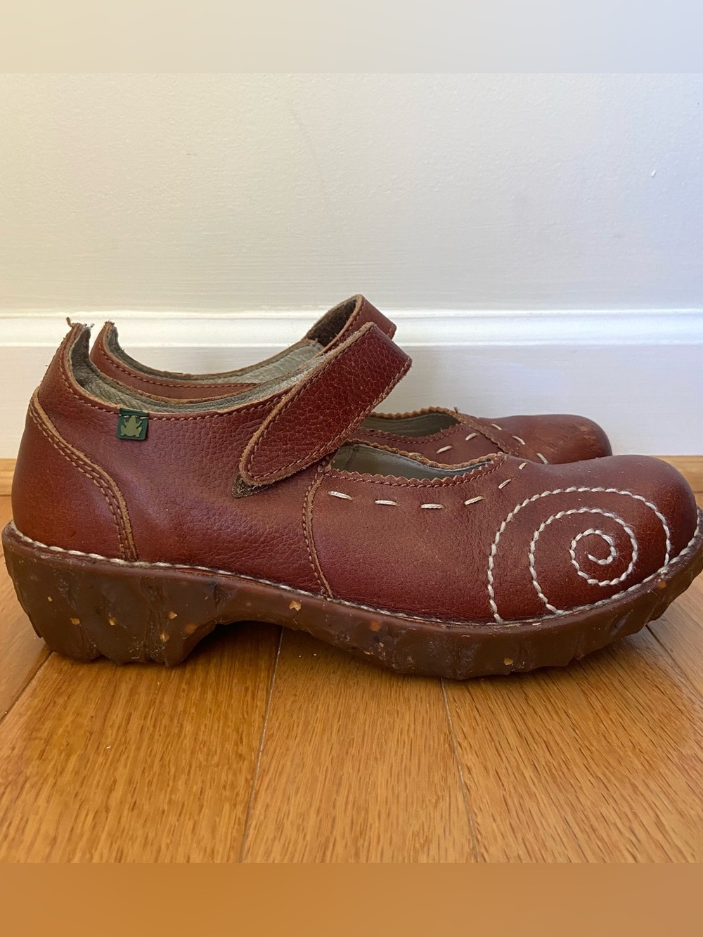 El Naturalista Yggdrasil N095 Chestnut Brown Leather Mary Jane Clogs Size 38 EU